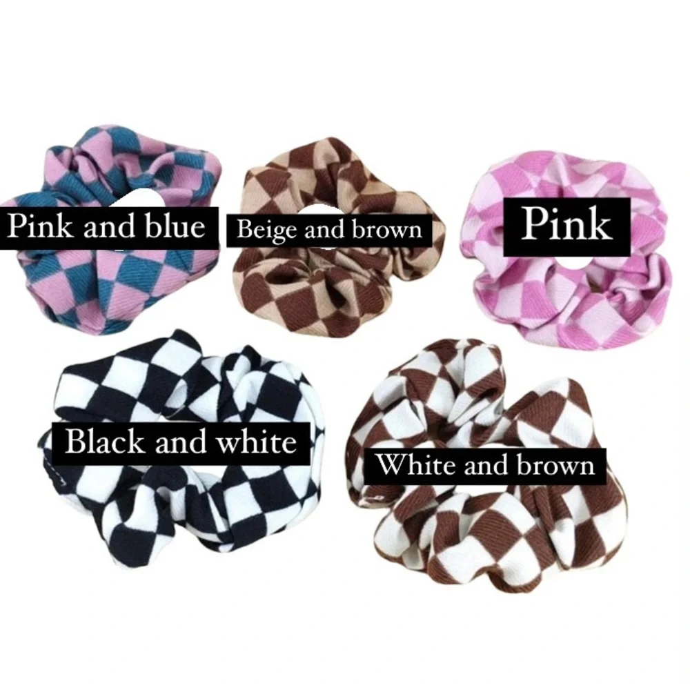 Blue and Pink Nadia Checkered Scrunchie